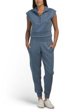 APANA 2pc Scuba Short Sleeve Quarter Zip Top And Joggers Set